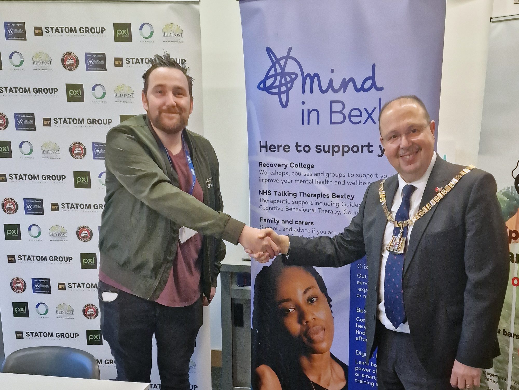 A photo of Mind in Bexley's Andy Burke with the Mayor of Bexley Cllr Ahmet Dourmoush