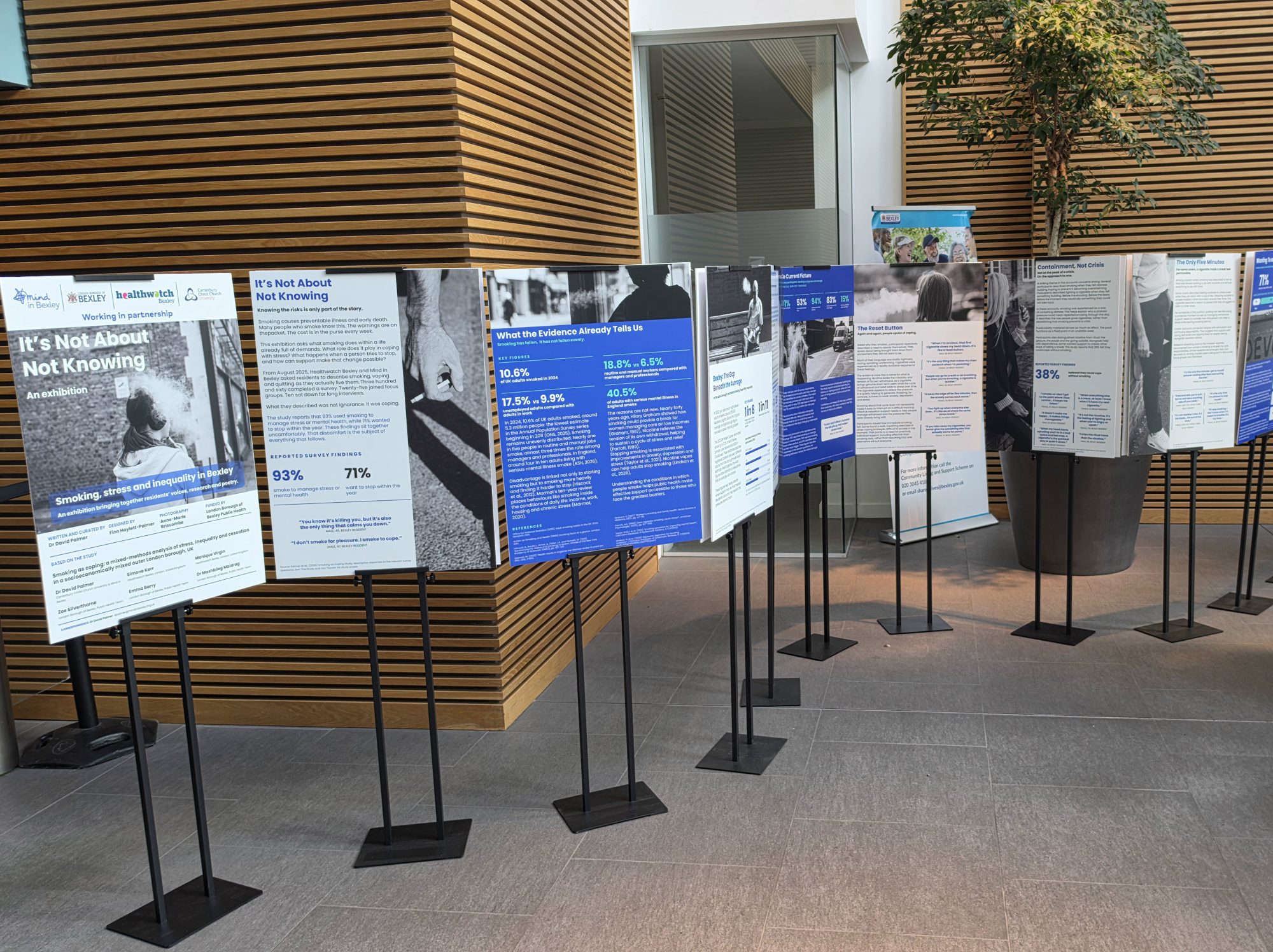 The It's Not About Not Knowing - Stop Smoking exhibition on stands at Bexley Civic Offices in Bexleyheath